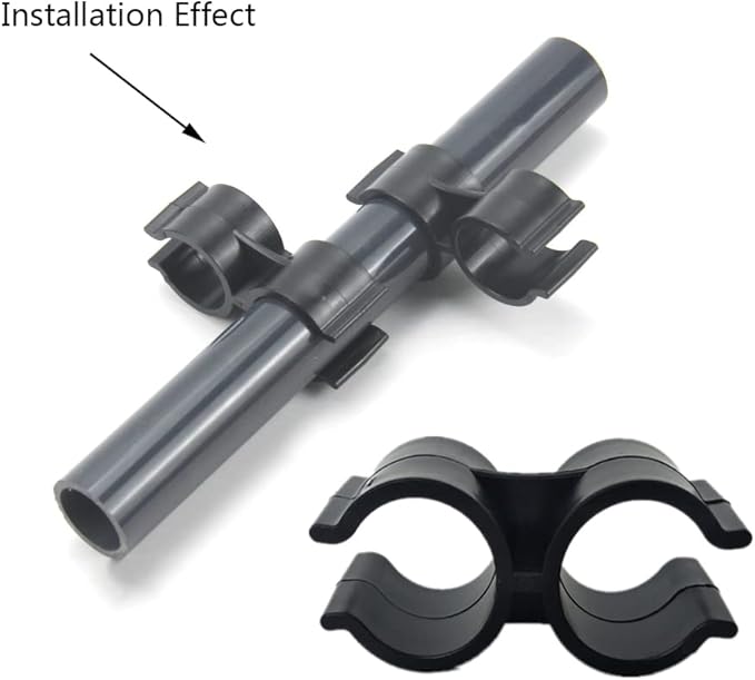 10pcs Black Double Port Pipe Clamps Clips, Hdtyyln 24mm Diameter Plastic Double Line Clamps Shelf Pole Connector Chain Link Fence Panel Clamps Clips, Pipe Linking and Fastening Fastener Accessories