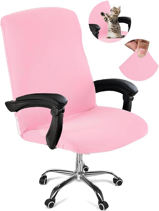 Office Chair Cover,Removable Desk Chair Cover with Zipper,Stretch Anti-dust Universal Rotating Office Seat Slipcover,Washable High Back Computer Seat Protector for Pets (Pink, Large)