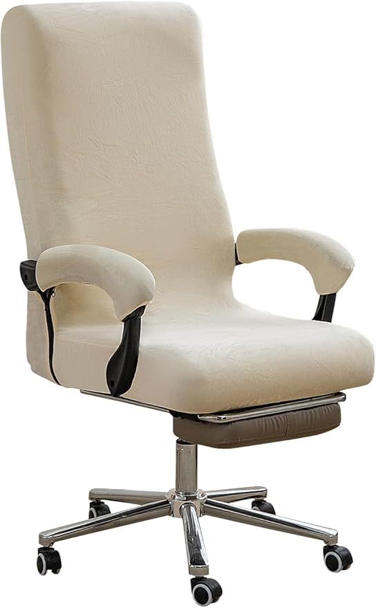 Office Chair Cover with Armrest Covers, High Resilience Velvet Fabric, Universal Fit 22-25 inch Back (Apricot Color)