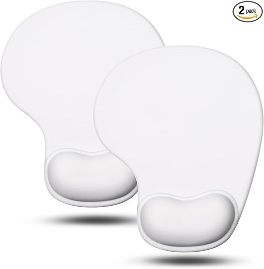 JIKIOU Mouse Pad, 2 Pack Ergonomic Mouse Pads with Comfortable Gel Wrist Rest Support and Smooth Cloth, Non-Slip PU Base for Easy Typing Pain Relief Durable and Easy to Clean Small White