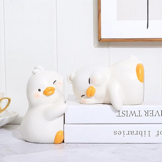 Cute Hug Ducks Decorative Bookends, Unique Book Ends to Hold Books Creative Resin Book Holder Stopper for Home Office Desk Bookshelf Decoration