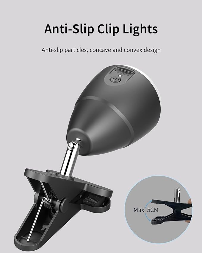 Clip on Light, Rechargeable Desk Lamp, 10 Brightness Levels, 3 Color Modes, 5000mAh Battery Operated, Cordless Reading Lamp with Clamp for Bed, Headboard, Bedside Table