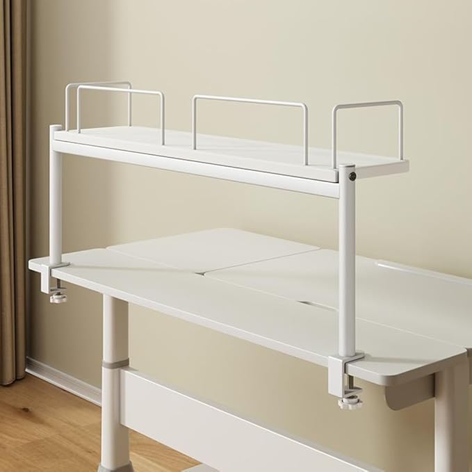 Clamp on Desk Organizer Shelf,Clamp-on Above Desktop Storage Shelf,Versatile Desk Shelving Unit,Printer Stand,for Table Accessories, Gaming Devices,White-80 * 20 * 60cm/31.5 * 7.8 * 23.6in