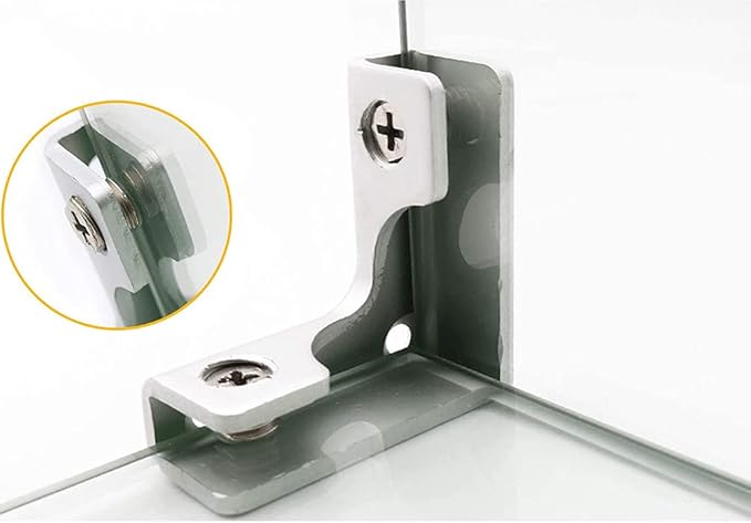 Glass Fixing Clips - 6-9mm Reinforced Clips [2 pcs] - Silver - Modern Style - Shelf Brackets