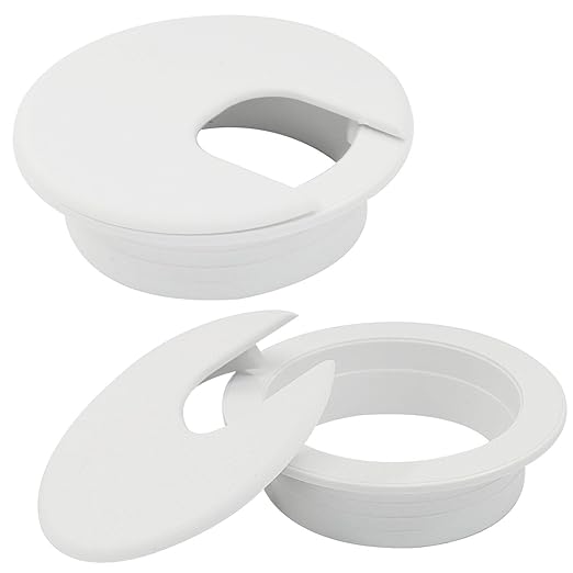 2 Inch/50mm White Desk Grommet, Plastic Cable Hole Cover Computer Table Cord Wire Organizer, Desktop Cord Management for Home Office/TV Stands Tabletops (2 Pack)
