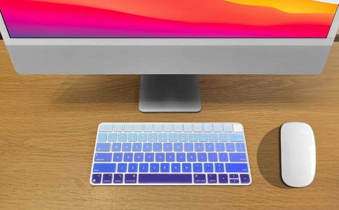 ProElife Keyboard Cover Skin for 2024-2021 Apple Magic Keyboard 3 with Touch ID A3118 A2449 Ultra Thin Silicone Keyboard Protector for iMac 24'' / Mac mini M4 M2 M1 Keyboard Accessories (Ombre Blue)