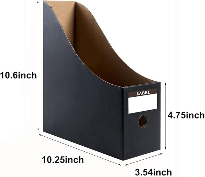 Foldable Desk File Holder Organizer Sturdy Cardboard Magazine Storage Box Document Rack with Blank Label Stickers for Home School Office (5, Matte Black)