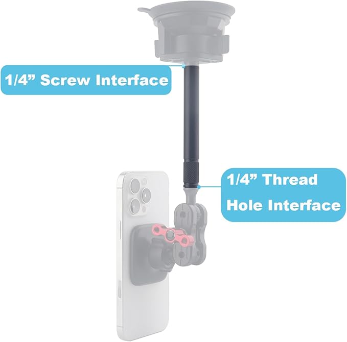 1/4" Thread Extension Mount – Heavy-Duty 4.7" (12cm) Aluminum Tube | Male & Female 1/4"-20 Screws | CNC-Machined for DSLR, Action Cam, Phone Mounts | Car & Tripod Use