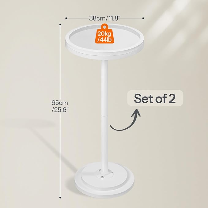 HOOBRO Small Round Side Tables, Set of 2, Drink Tables, Coffee Martini Tables with Pedestal Accent for Small Spaces in Living Room, Bedroom, Sofa Couch, White WW168BZP201