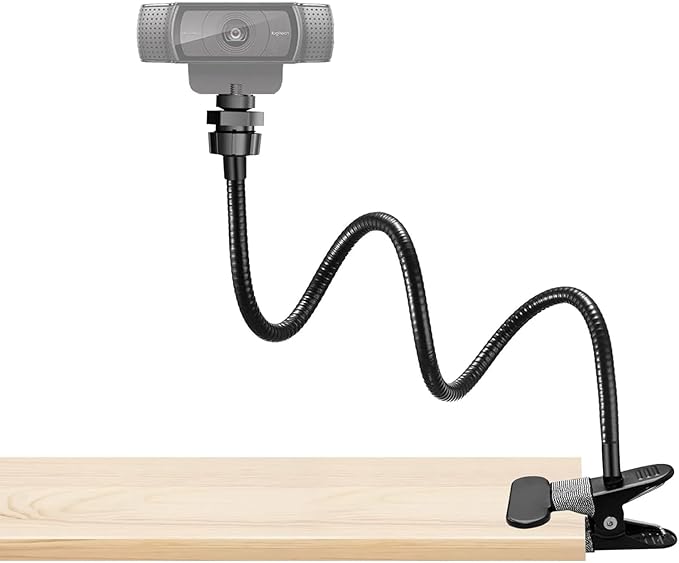 LenTok Webcam Stand Phone Mount for Desk, Gooseneck Desktop Tripod & Tabletop Phone Holder with Clamp & 1/4" Thread, Compatible with Action Camera GoPro C922 C930e C920S C920 615 C960 C920x Brio