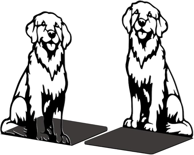 Peacoblue Metal Bookends for Shelves, Modern Decorative Heavy Duty Study Book Support Stoppers for Office, Desk, Shelf, Room 5.3"x4.3"x7.9" Cast Iron Simple Tall Bookends, 1 Pair (Golden Retriever)