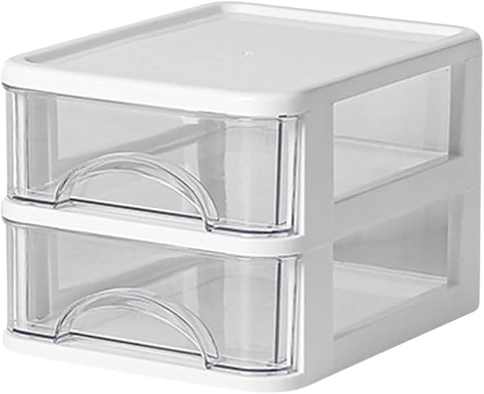 Mini Desktop Drawer Plastic White Frame with Clear Drawers Small Storage Drawers Containers Multi-layer Storage Organization Units for Storing Arts, Crafts, Sewing Accessories, Stationary (2 Layers)