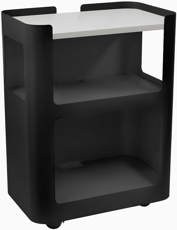 Desky Minimal Open Mobile Pedestal – 3-Tier Open Storage Cabinet with Hidden Swivel Casters and Integrated Cable Management, Light Brown Frame/Black