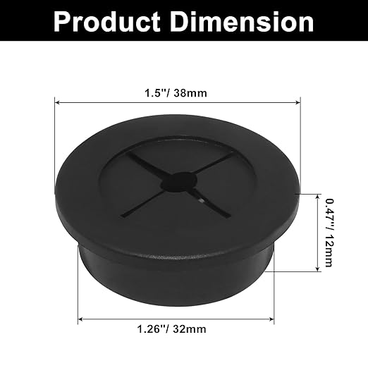 Hordion 2PCS Rubber Grommet 1-1/4 Inch (32mm), Desk Grommet Black Wire Hole Cover for Office Computer Desk Wire Cable Cord Organizer
