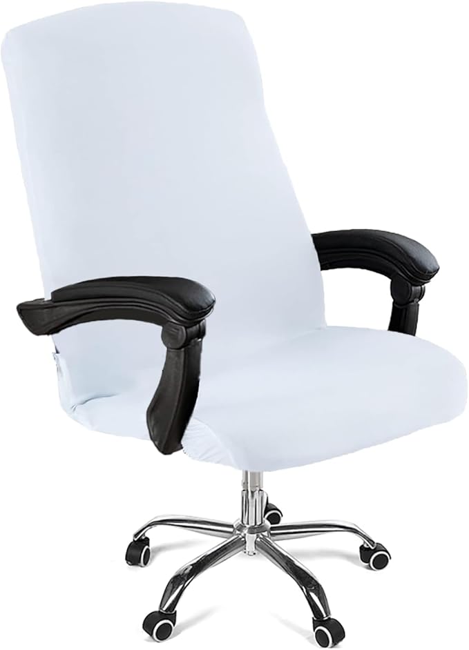 Office Chair Cover,Removable Desk Chair Cover with Zipper,Stretch Anti-dust Universal Rotating Office Seat Slipcover,Washable High Back Computer Seat Protector for Pets (White, Large)