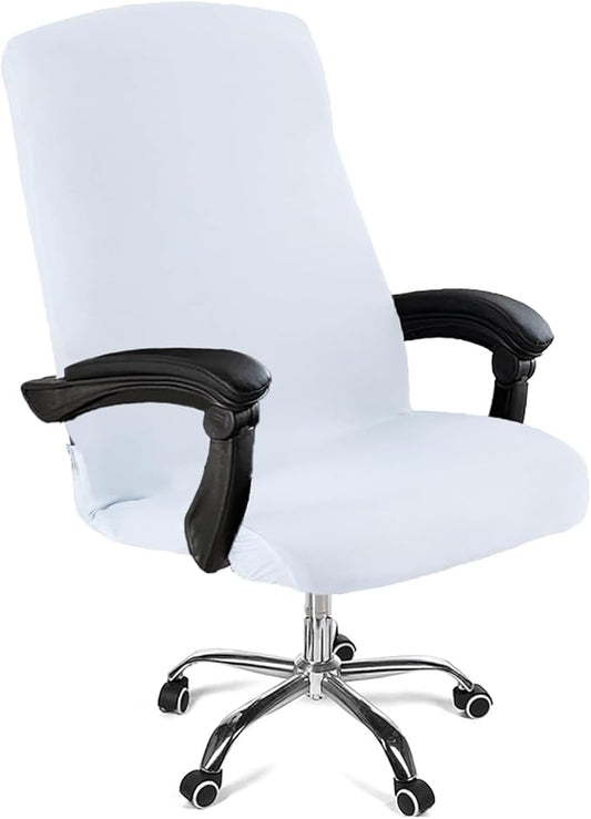 Office Chair Cover,Removable Desk Chair Cover with Zipper,Stretch Anti-dust Universal Rotating Office Seat Slipcover,Washable High Back Computer Seat Protector for Pets (White, Large)