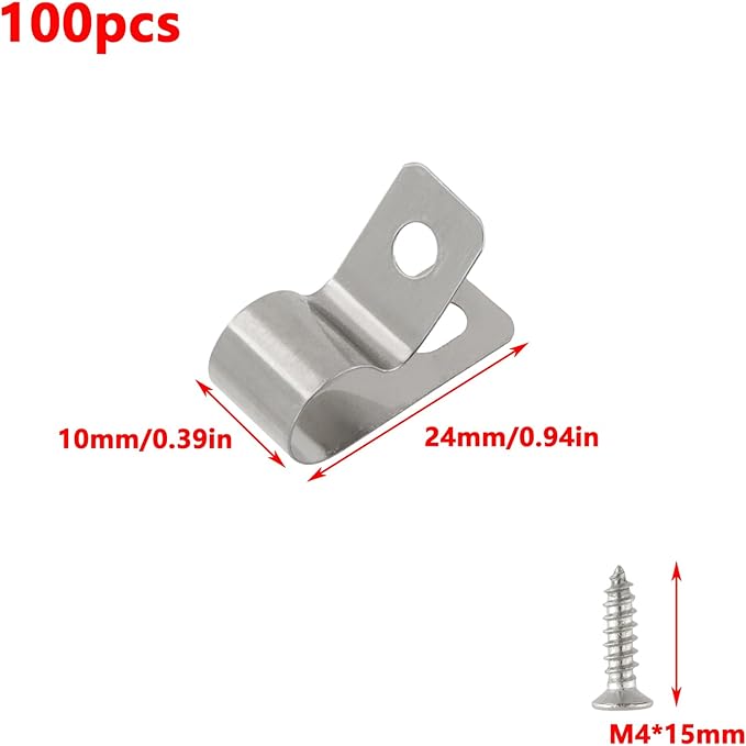 Antrader R-Type Cable Clips,8mm/0.31" Cable Clamps with Screws,304 Stainless Steel,100Pcs