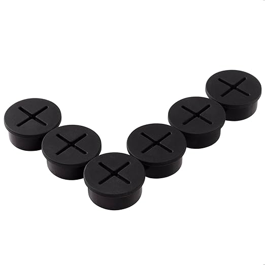 keenkee 6 PCS Flexible Silicone Cable Cord Grommet, 1 Inch Desk Grommets for Table and Other Furnitures Hole Cover, Wire Pass Through, Black Color