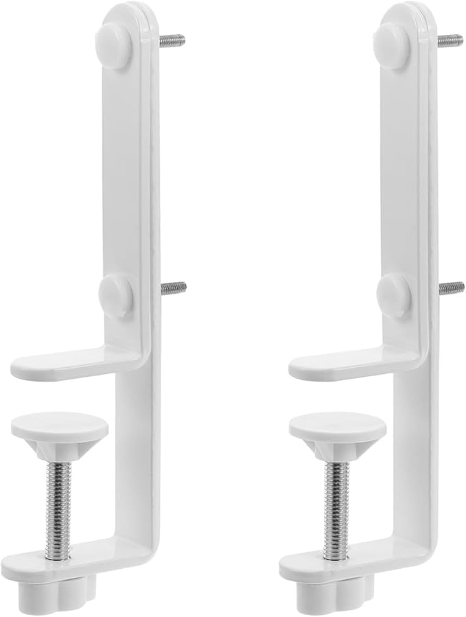 NUOBESTY Clamp On Pegboard Holder Desk Mount, White Metal No Drill T-Shaped Bracket for Gaming Setup, Side Storage Organizer Accessories for Workstation