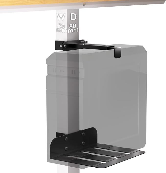 Liitrton Under Desk PC Mount - No Drill PC Holder- Heavy Duty Clamp-On PC Mount for Standing Desk Legs 3.15"(80mm)×1.97"(50mm), Adjustable Height & Width PC Stand Under Desk Computer Mount CPU Holder