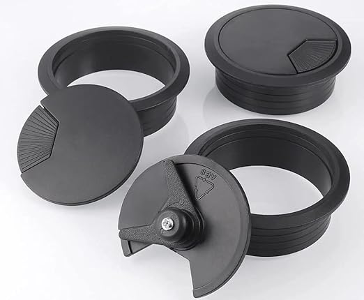 TuTuYa 8PCS Desk Grommet, Desk Grommet 2-3/8 Inch (60mm) Black Desk Cable Grommet Desk Cable Hole Covers with Hole Saw, Ideal Solution for Office and Home Table Cable