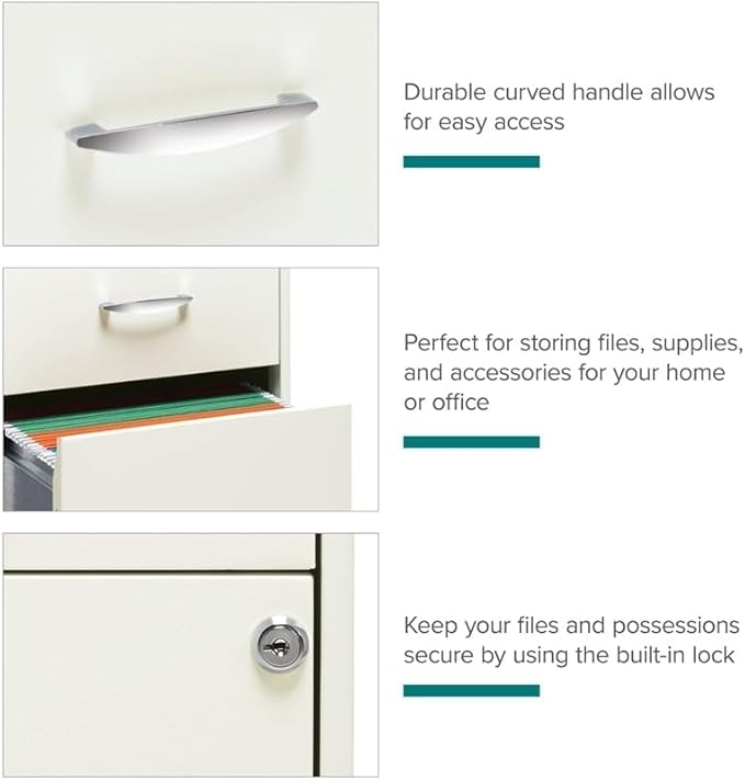 Pemberly Row 3 Drawers 27.32" Vertical White Metal Filing Cabinet Lockable Pre-Assembled Stationary Letter Size for Home, Office