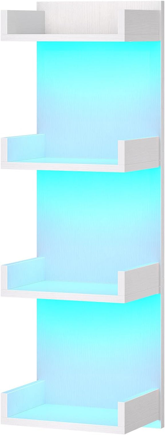 HOOBRO Floating Wall Shelves with LED Lights, Floating Shelf Wall Mounted for Storage, Vertical Display Stand, Modern Column Rack, for Bedroom, Livingroom, 4-Tier, 35.8 Inches, White, WT41DBJ01