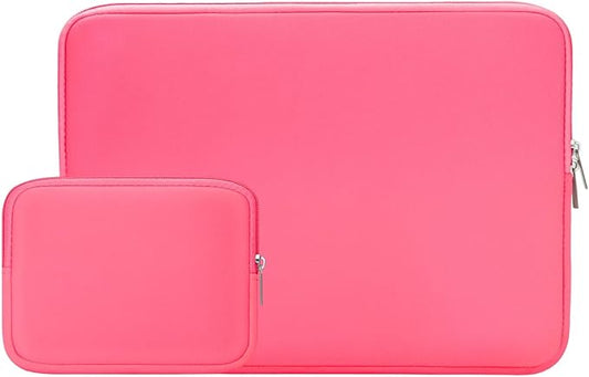 RAINYEAR 14 Inch Laptop Sleeve Case Protective Soft Padded Zipper Cover Carrying Computer Bag with Accessories Pouch, Compatible with 14" Notebook Tablet Chromebook (Bright Pink)
