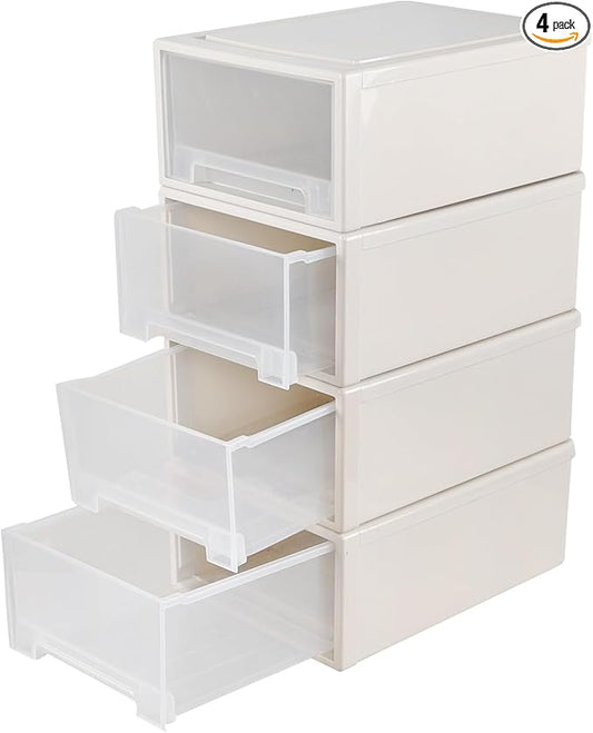 18 Qt. Plastic Desktop Organizer with Clear Drawers, 4-Pack, Stacking Drawers Unit for Closet, Office, Bathroom