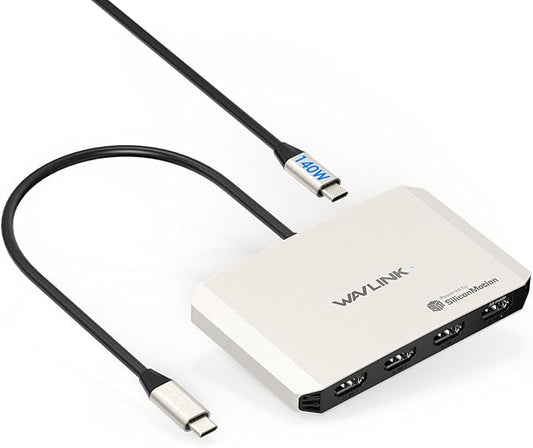 4 Monitor Docking Station, WAVLINK Quad Monitors Adapter for M1/M2/M3/M4/Macbook Neo macOS, 140W PD in, 4 HDMI, Quad 4K Output, SMI Driver & Host USB3.2 Gen 2 Required