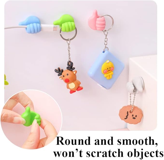 32 Pcs Self Adhesive Thumb Hooks, Waterproof Cable Holder Wire Cord Clip Management, Cute Thumb Cord Holder for Desk, Wall, Key (Multicolor)