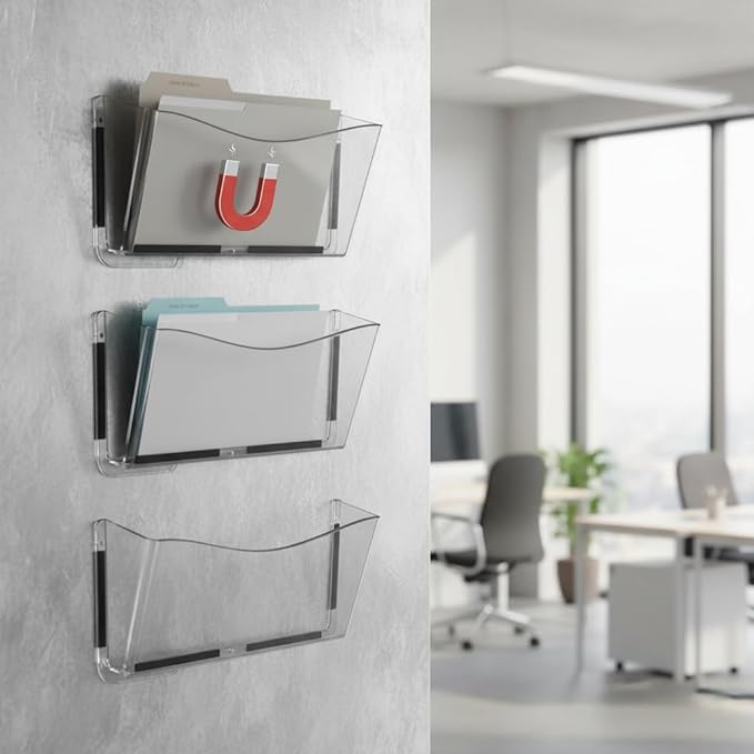 Azar Displays 250045 Clear Plastic Wall Mount File Holder with Magnets, Legal(Magnetic), 4-Pack