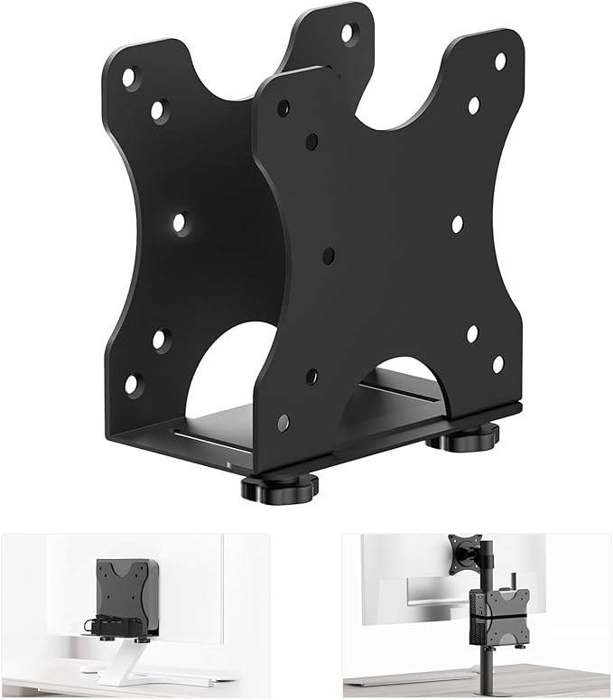 Yimaut Adjustable Mini PC Mount Bracket, VESA 75x75 & 100x100, Supports up to 12 lbs, Mount Behind Monitor, Under Desk, Wall or Stand Pole, Thin Client CPU Holder, Fits 0.63–2.76 in Wide