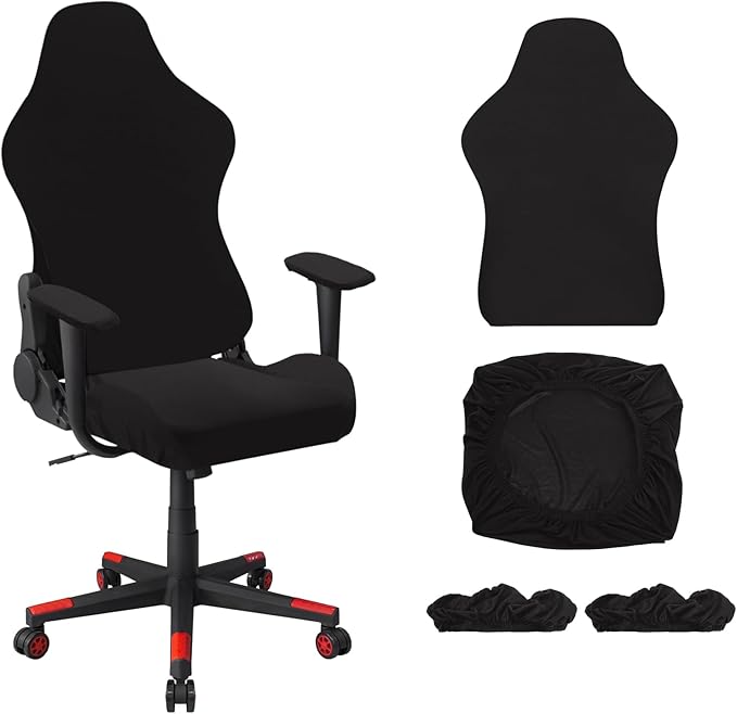 uxcell Gaming Chair Covers, Stretchable Office Computer Chair Slipcover with Armrest Covers, Elastic Seat Protector for Office Reclining Racing Game Chair, Black