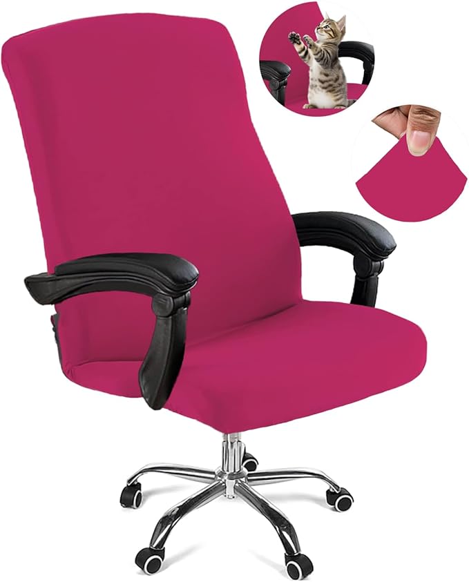 Office Chair Cover,Removable Desk Chair Cover with Zipper,Stretch Anti-dust Universal Rotating Office Seat Slipcover,Washable High Back Computer Seat Protector for Pets (Red, Large)