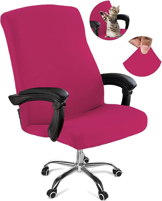 Office Chair Cover,Removable Desk Chair Cover with Zipper,Stretch Anti-dust Universal Rotating Office Seat Slipcover,Washable High Back Computer Seat Protector for Pets (Red, Large)