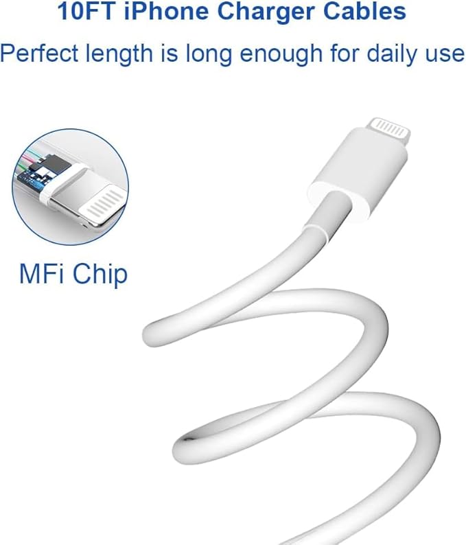 10 Ft iPhone Fast Charger, 2-Pack 20W Super Fast Charger with Long Fast Charging Cable for iPhone 14/13/12/11 Pro Max,14 Plus,Mini,Pro/XS/SE/XR/iPad