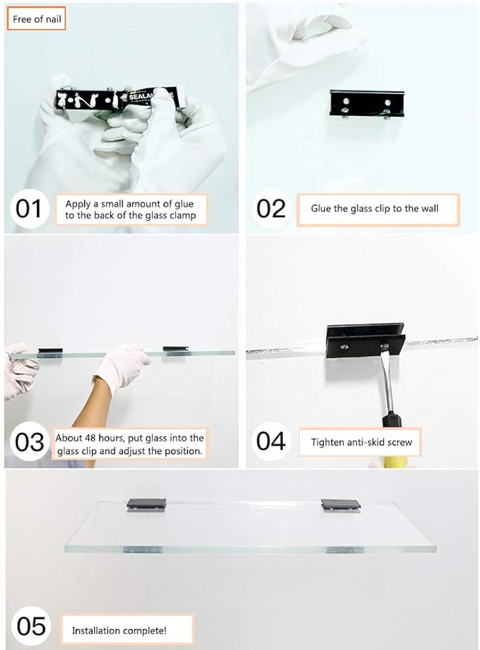 Kyien Pack of 8 Aluminum Alloy Square Glass Shelf Clamp Clip Holder Support Bracket (C: Suitable for 8-10 mm Thick Glass)