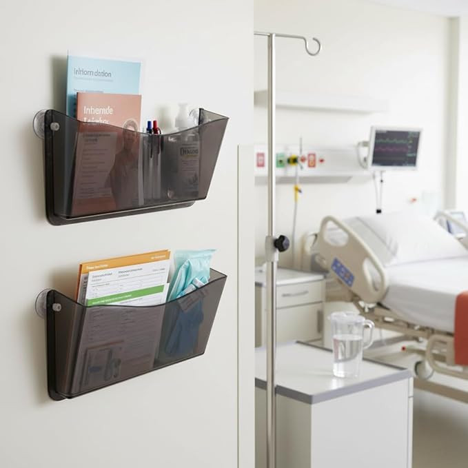 Azar Displays 250055-SMK Plastic Wall Mount File Holder with Suction Cups Smoke Colored, 4-Pack