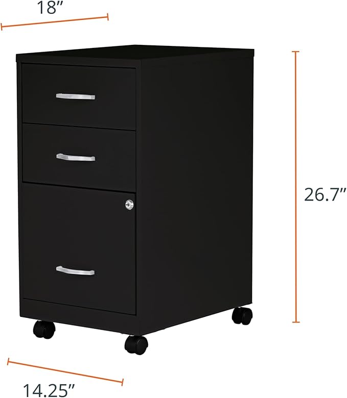 NuSparc Mobile 3 Drawer Locking Pedestal File Cabinet | Pre-Assembled Steel Construction | Perfect for Small and Home Office | Letter-Size | Assembled in USA