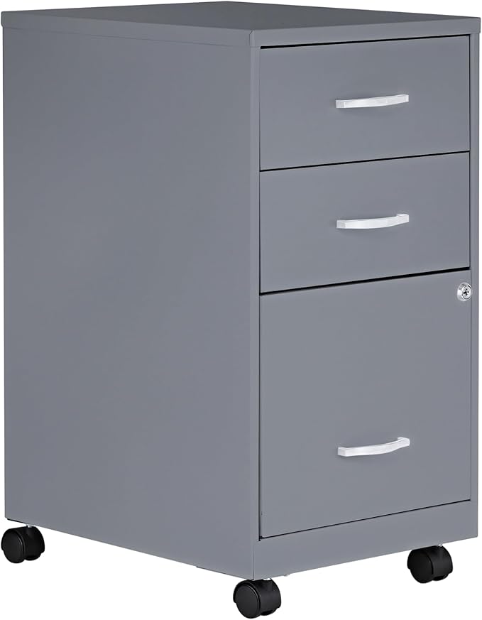 NuSparc Mobile 3 Drawer Locking Pedestal File Cabinet | Pre-Assembled Steel Construction | Perfect for Small and Home Office | Letter-Size | Assembled in USA