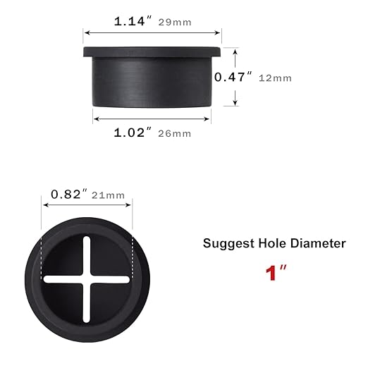 keenkee 6 PCS Flexible Silicone Cable Cord Grommet, 1 Inch Desk Grommets for Table and Other Furnitures Hole Cover, Wire Pass Through, Black Color