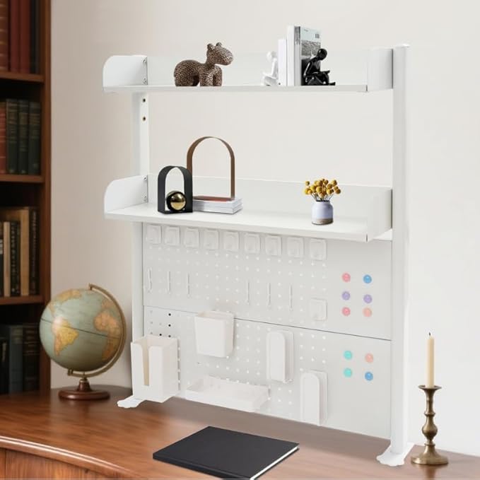 32"W Clamp on Desk Shelf with Pegboard, Adjustable Desk Organizer Shelf Desktop Storage Shelves for Home Office Dorm Gaming Desk, Space Saving Tabletop Display Rack Organization (32*5*37.4in)