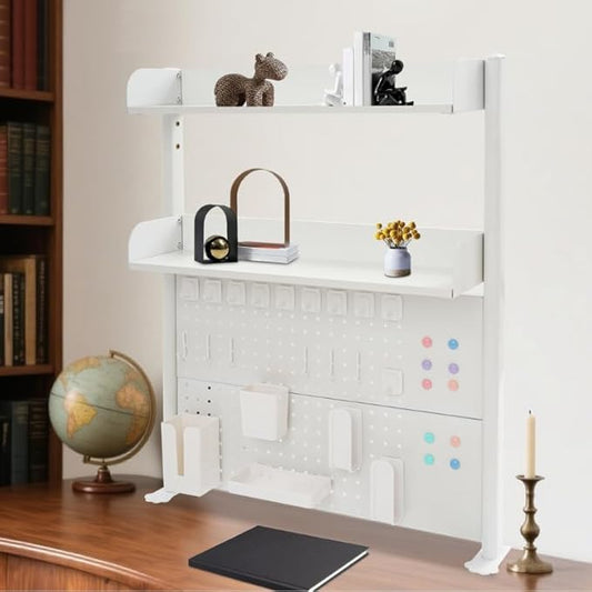 32"W Clamp on Desk Shelf with Pegboard, Adjustable Desk Organizer Shelf Desktop Storage Shelves for Home Office Dorm Gaming Desk, Space Saving Tabletop Display Rack Organization (32*5*37.4in)