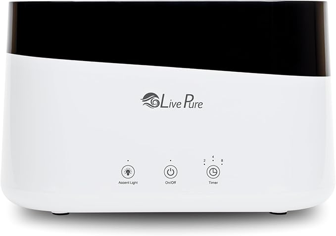 LivePure LP300HUM Aqua Flame Cool Mist Humidifier – Small Ultrasonic Plant Humidifier Indoor with Essential Oil Diffuser – Dorm Essentials, Apartment, Desks & Home Office White - 0.20 Gal/ .75L