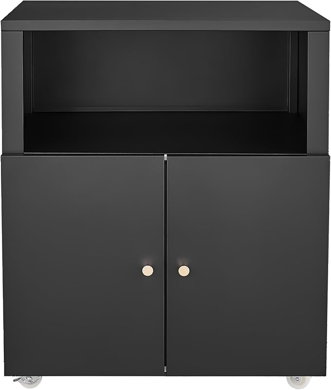 Heavy Duty Rolling Printer Cabinet with 2 Doors & Storage Shelf, Under Desk 3D Printer Stand, Mobile Metal File Cabinet for Garage Home Office, Small Spaces & Workshop Black