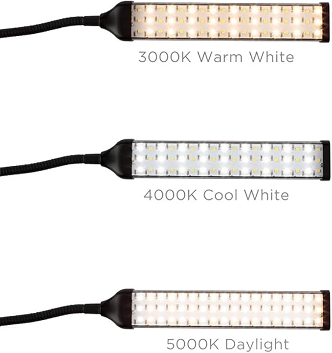 Acurit 54 LED Clip On Light Reading Lamp, 21 Inch Flexible Gooseneck, Adjustable 3 Color Temperature 800 Lumens, 10' Extra Long Power Cable, USB & Adapter - Black Metal