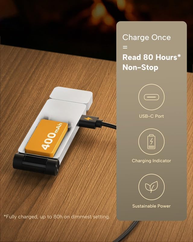 86lux Book Light, Rechargeable Clip-On LED Reading Light for Bed & Night Use - 3 Color Temperatures with Stepless Dimming, Ultralight Bookmark Design for Kids, Book Lovers, White