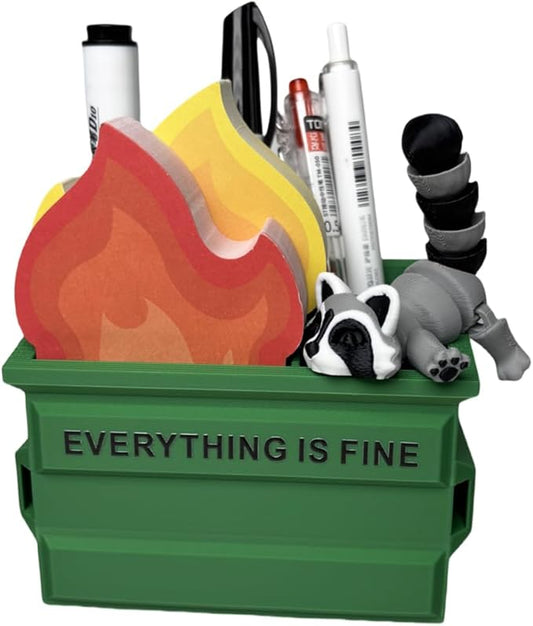 Infmetry Funny Garbage Can Fire Pen Holder with 300 Sticky Notes – Cute Desk Organizer for Office, White Elephant Gag Gift for Coworkers, Men, Women – Unique Office Supplies & Decor