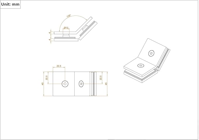 Ranbo Square Frameless Glass Clamp Connector/Shower Door Fixed Panel/Glass-to-Glass Corner Clamp,304 Stainless Steel,for 5/16" - 1/2" (8-12 mm) Thickness Glass,2 PC,Gold